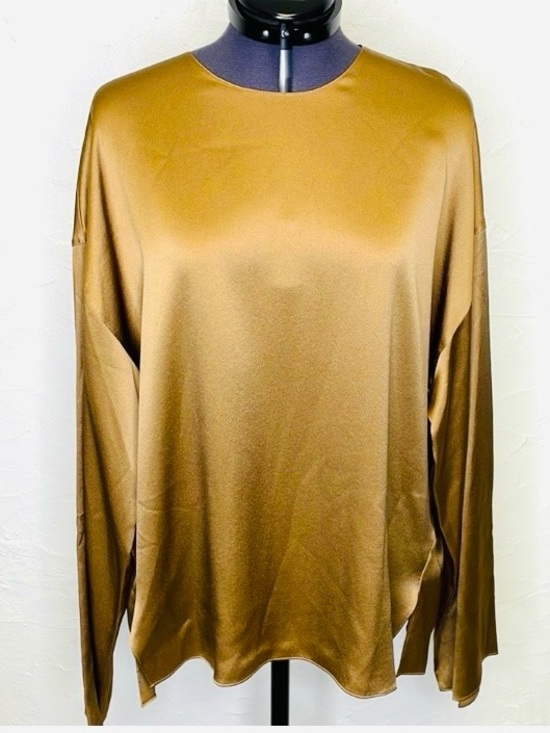 Vince Tops - Vince Silk Bronze Gold Long Sleeve Blouse Large
